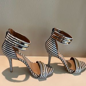 Brand New Gianni Binni Blue and White Stripe Heels